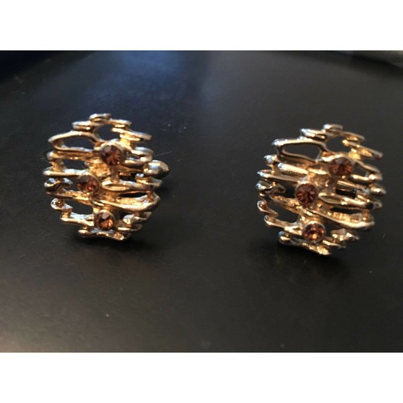 VTG Gold Tone Cufflinks and Matching Tie Pin with Rhinestone Insets - Picture 3 of 5